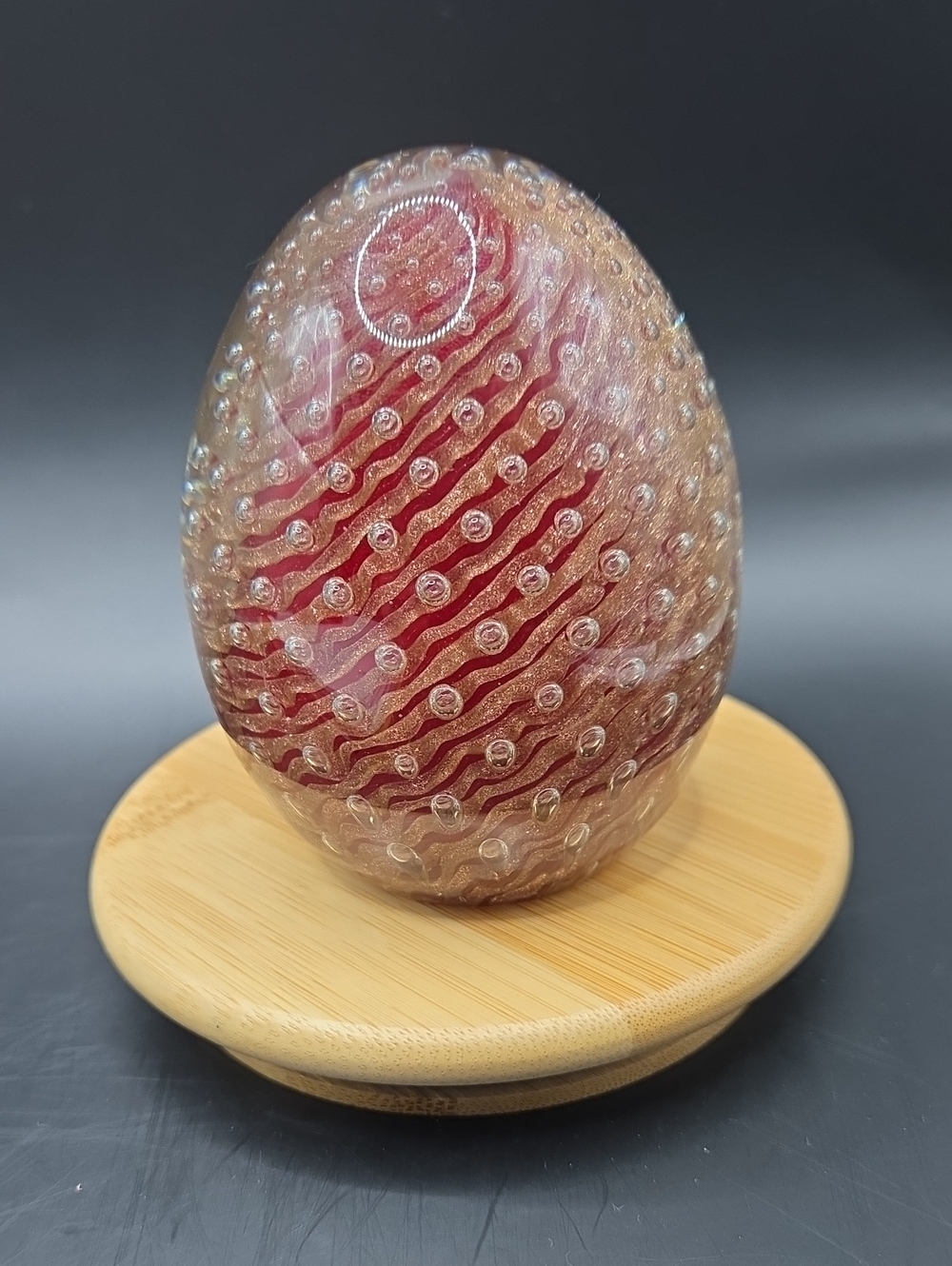 Murano Averturine Bullicante Red And Gold Swirl Paperweight